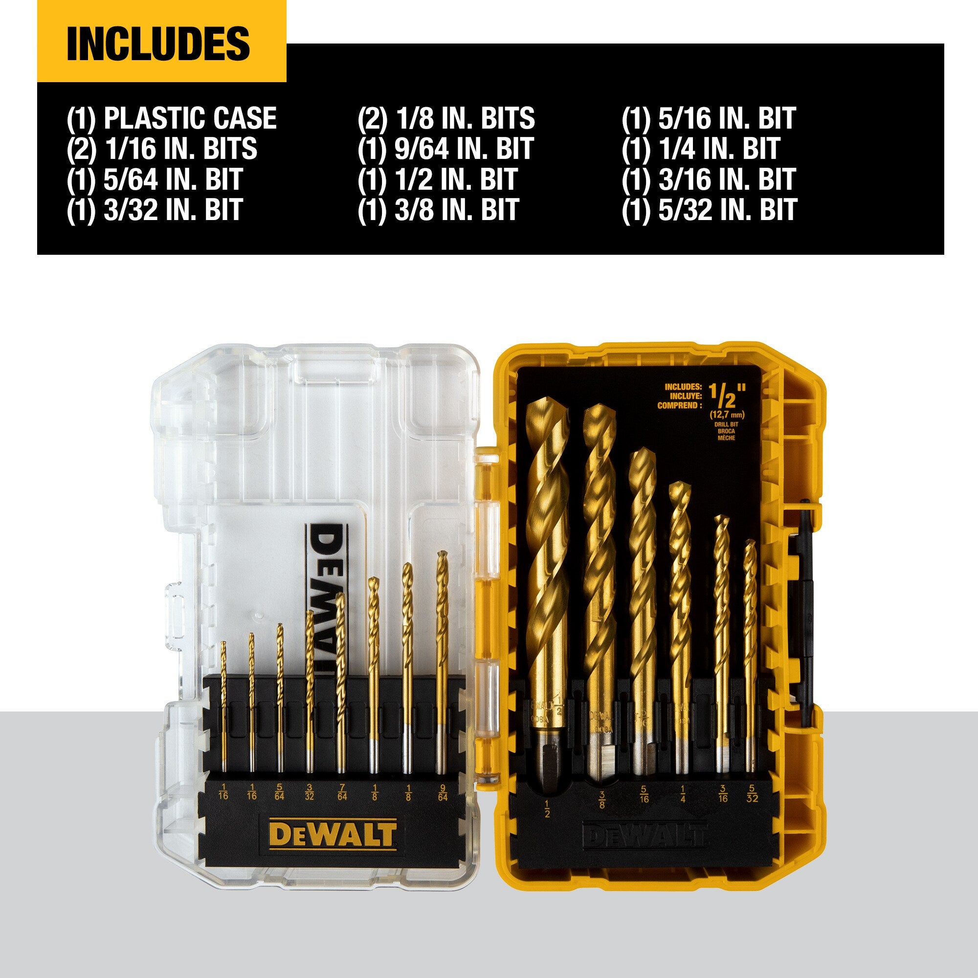 DEWALT 14-Piece Titanium Nitride Coated HSS Jobber Length Twist Drill Bit Set DEWALT