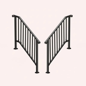 Outdoor Stair Handrail for 1–4 Steps, Adjustable Black Steel Railing 2Dropme