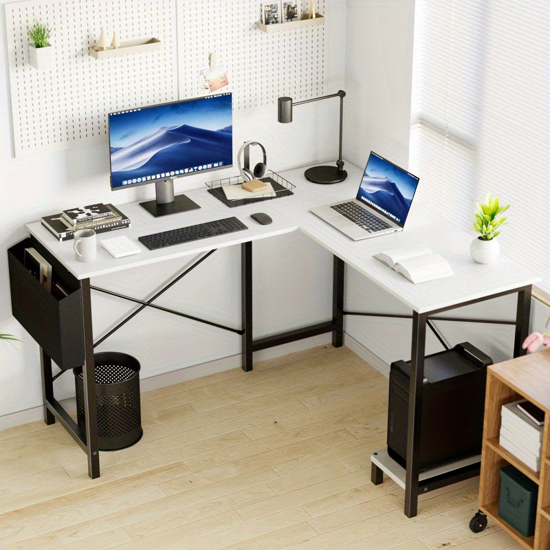 L-Shaped Corner Computer Desk with Storage Pocket | Wooden Home Office / Gaming 2Dropme
