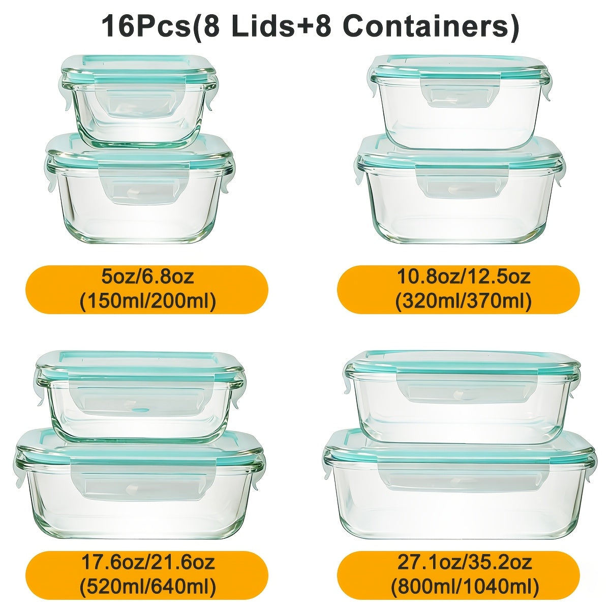 16-Piece Glass Food Storage Containers with Lids – Durable Set 2Dropme