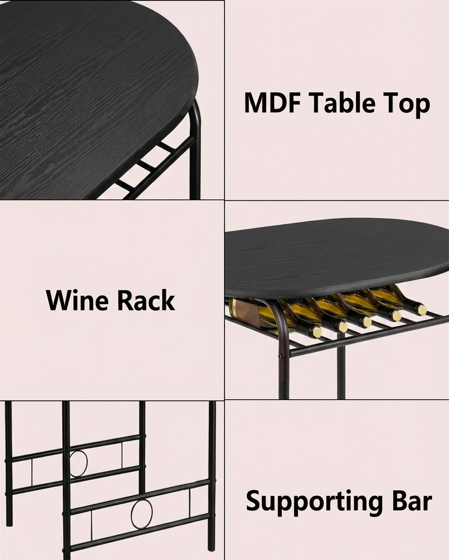3-Piece Dining Set for 2 – Minimalist Wooden Table + 2 Metal Frame Chairs 2Dropme