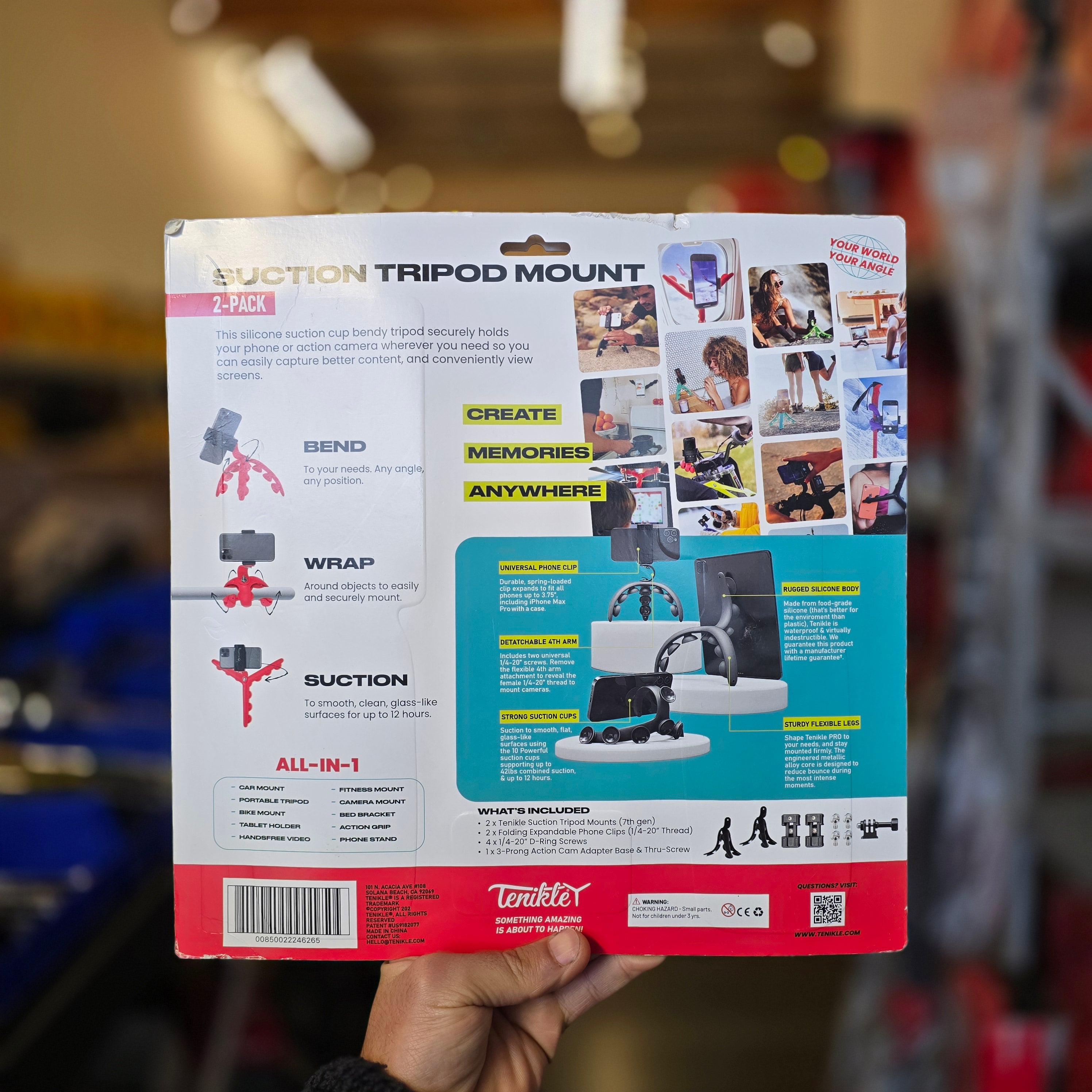 Tenikle Suction Tripod Mount with Universal Phone Clip & Action Camera Adapter