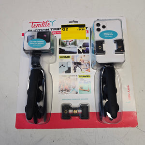 Phone mount and accessories in packaging on a white surface