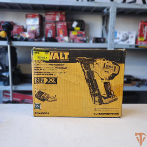 DeWalt cordless finish nailer DCN650D1 front angle woodworking equipment