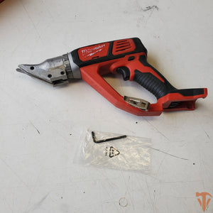 Milwaukee red cordless metal shear for straight and curved sheet metal cuts
