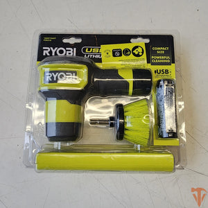 RYOBI USB Lithium Compact Scrubber Kit with 2.0 Ah Battery, USB Charging Cord, 2 in. Medium Bristle Brush Open Box RYOBI