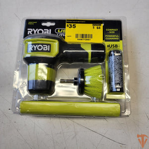 RYOBI USB Lithium Compact Scrubber Kit with 2.0 Ah Battery, USB Charging Cord, 2 in. Medium Bristle Brush Open Box RYOBI