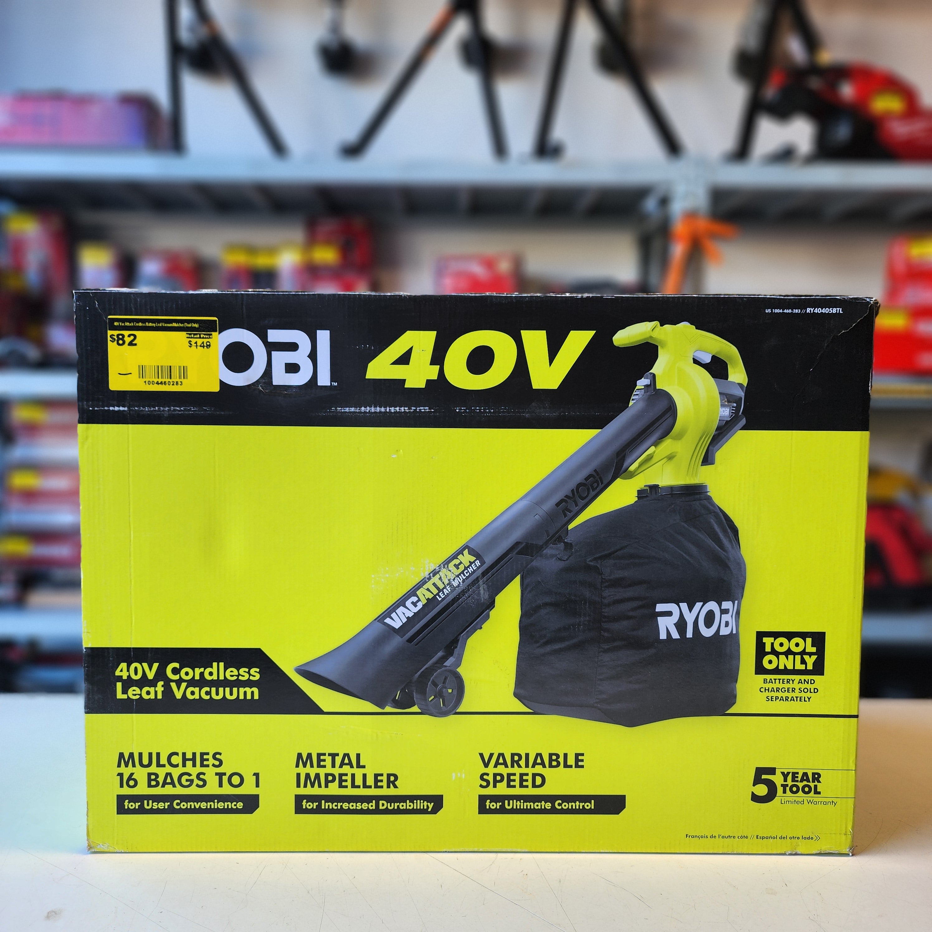 RYOBI 40V Vac Attack Cordless Battery Leaf Vacuum/Mulcher (Tool Only)