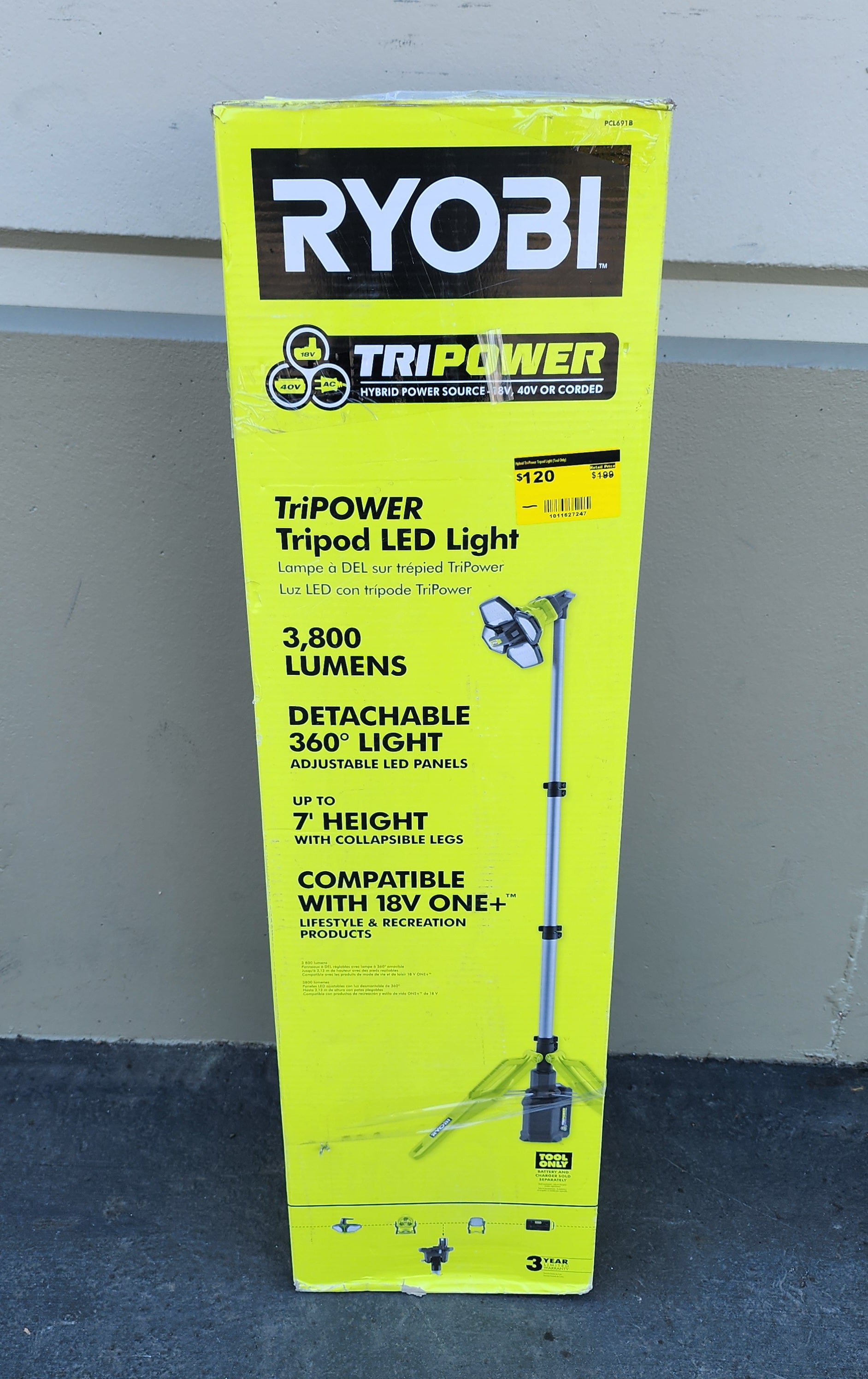 RYOBI Hybrid Tri-Power Tripod Light (Tool Only) RYOBI