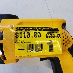 DEWALT 1/2 in hammer drill 7.8 amp with variable speed and reverse function