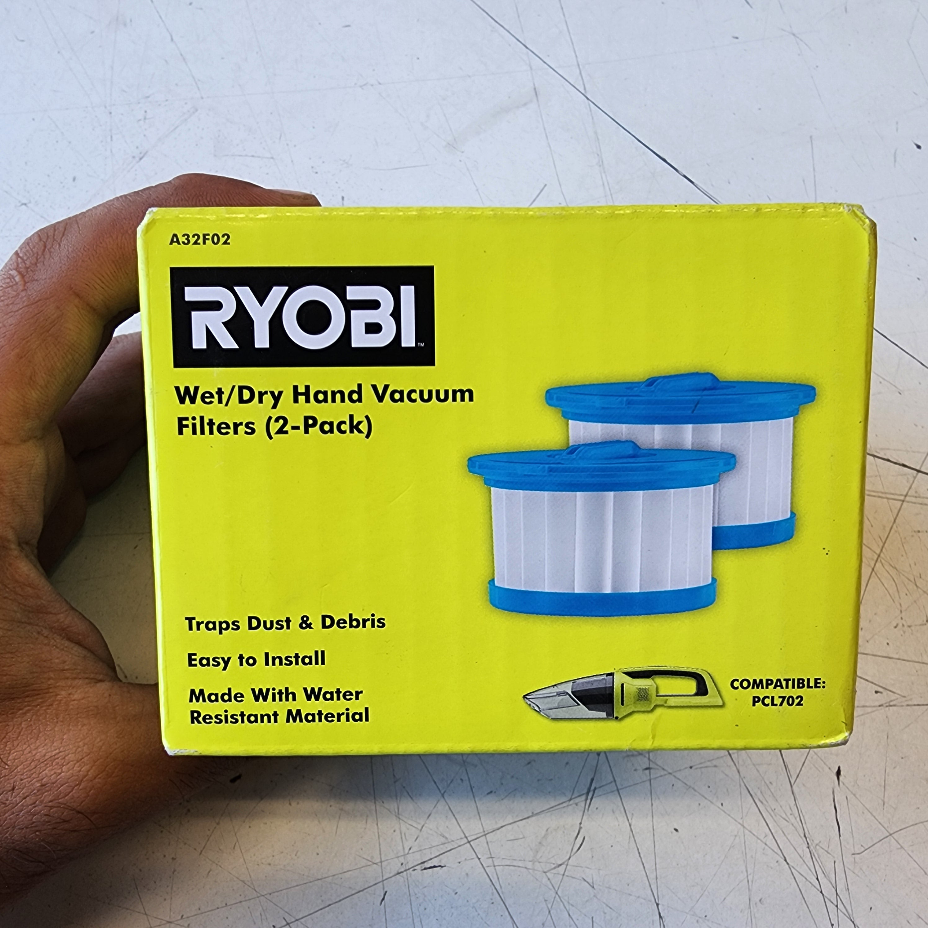 Filtro para aspiradora de mano para líquidos y sólidos de RYOBI, paquete de 2