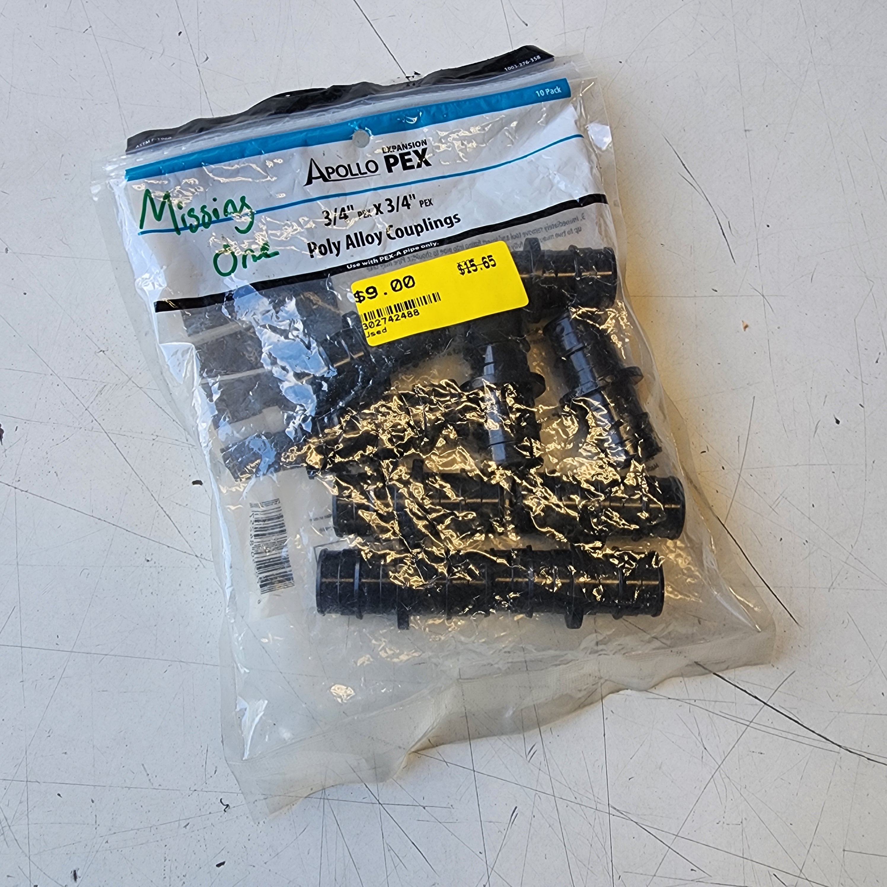Apollo 302742488 Acoplamiento de aleación de polietileno PEX-A de 3/4 pulg., paquete de 9, usado