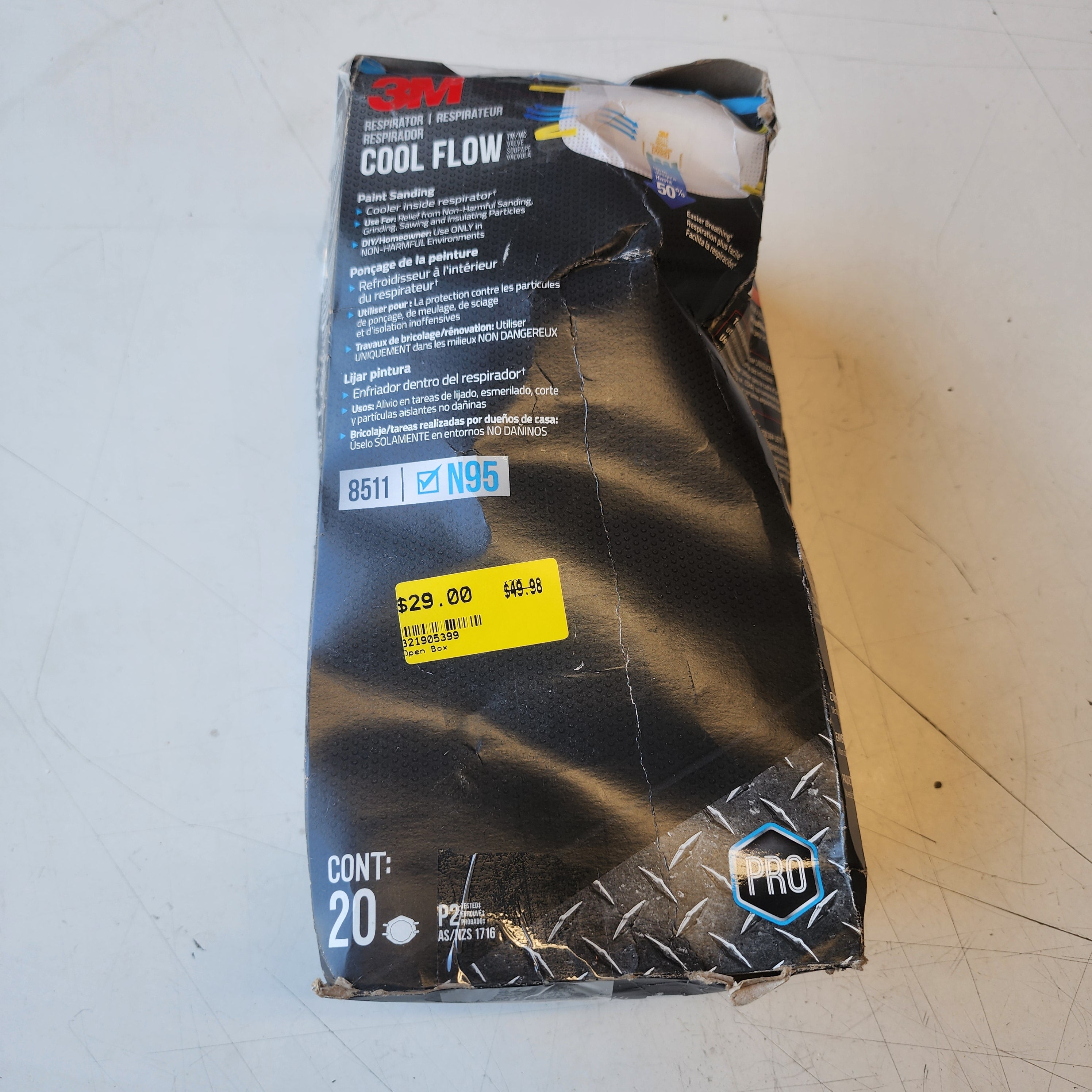 Caja abierta de 20 mascarillas respiradoras de partículas 3M Cool Flow Valve