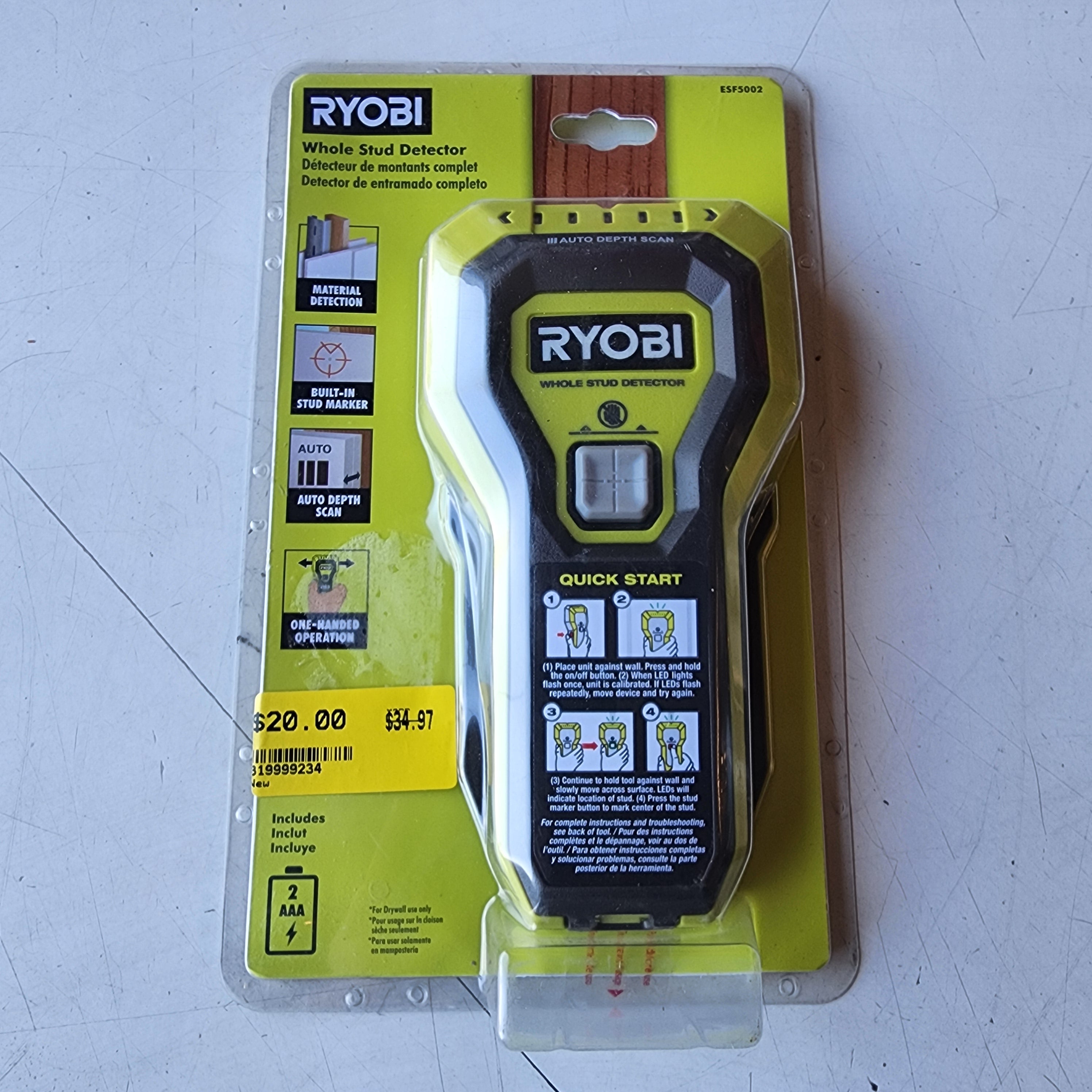 RYOBI Escáner de pared con sensor de detección y buscador de postes de ancho completo nuevo