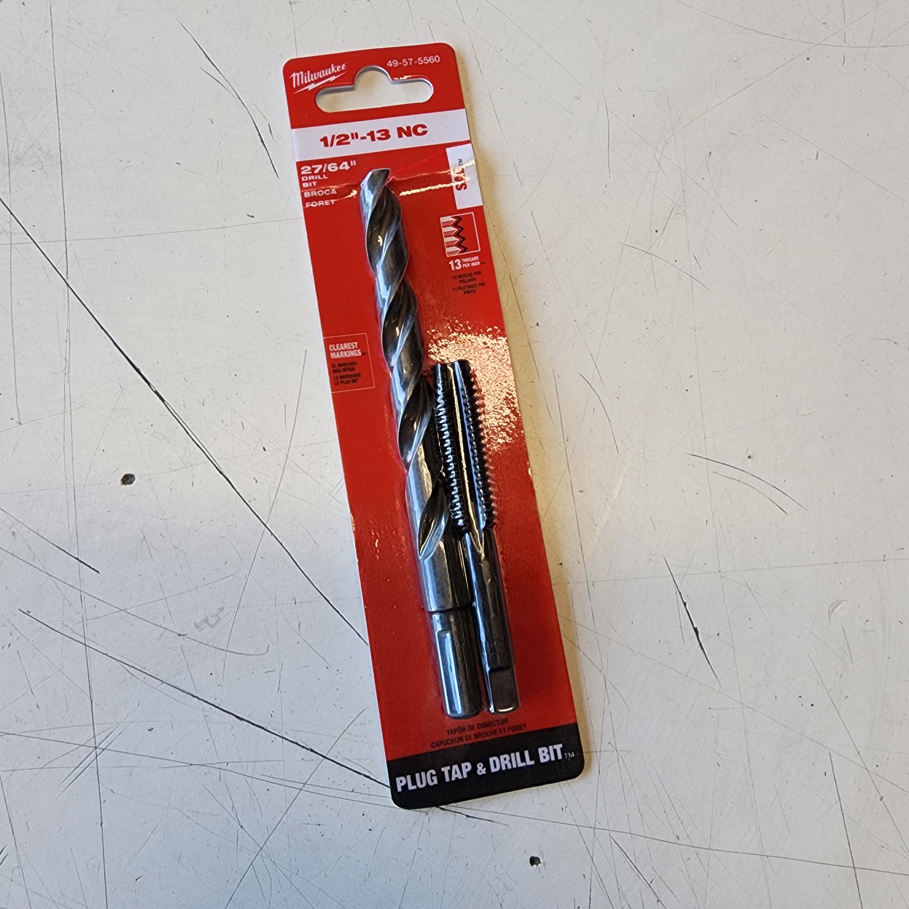 Milwaukee 49-57-5560 Macho de Roscar de Estría Recta de 1/2 pulg. -13 y Broca de 27/64 pulg.