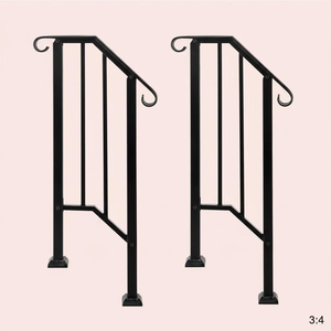 Outdoor Stair Handrail for 1–4 Steps, Adjustable Black Steel Railing 2Dropme