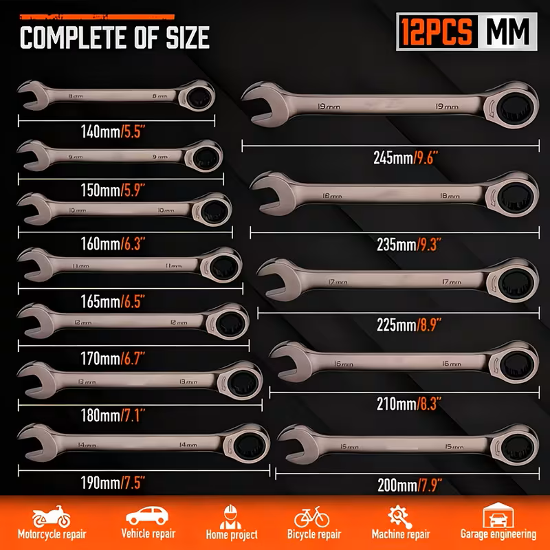 2/10/12/24 PCS Ratcheting Wrench Set SAE Metric - Steel Combination Spanner Kit 2Dropme