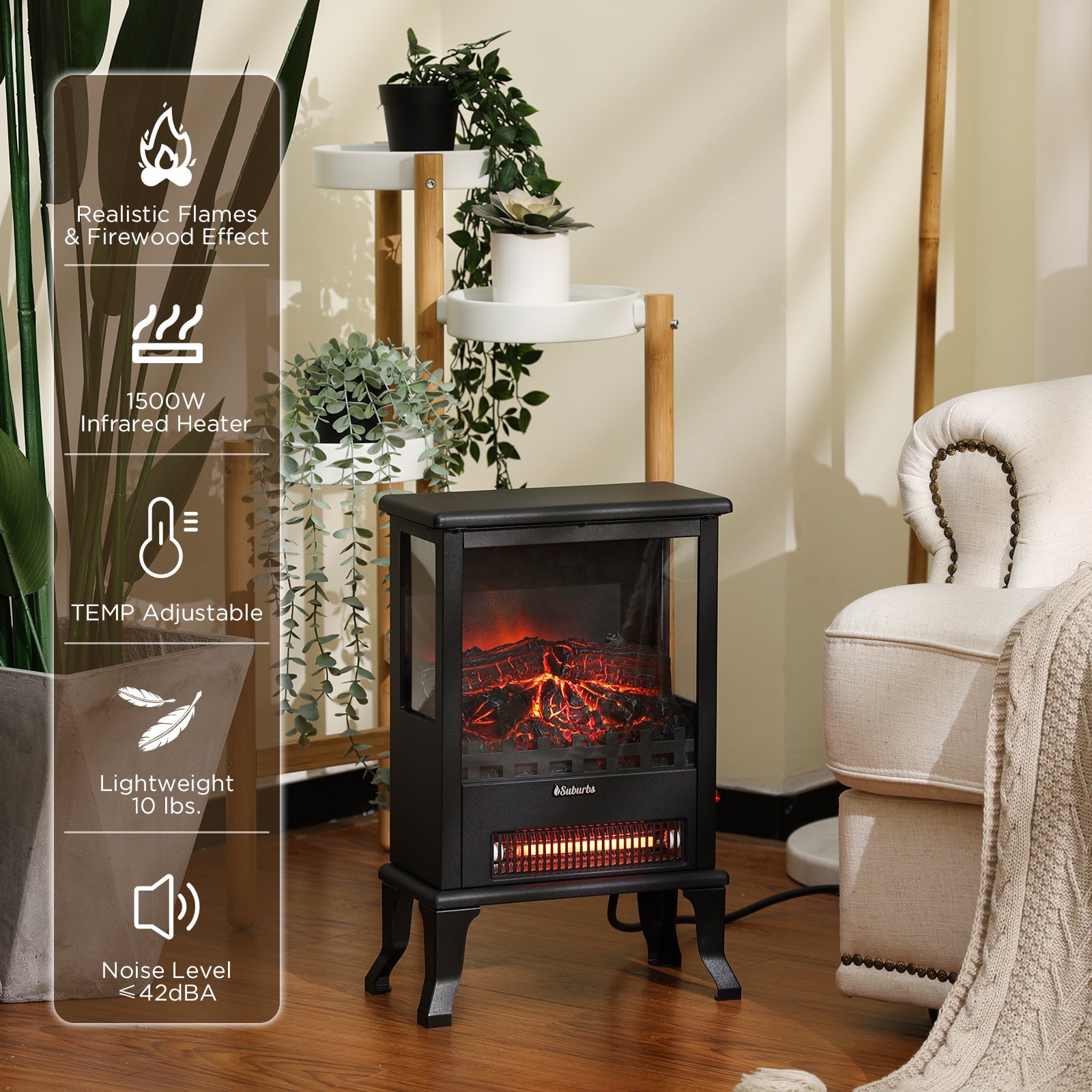 Suburbs TS17Q Electric Fireplace Stove Heater TURBRO