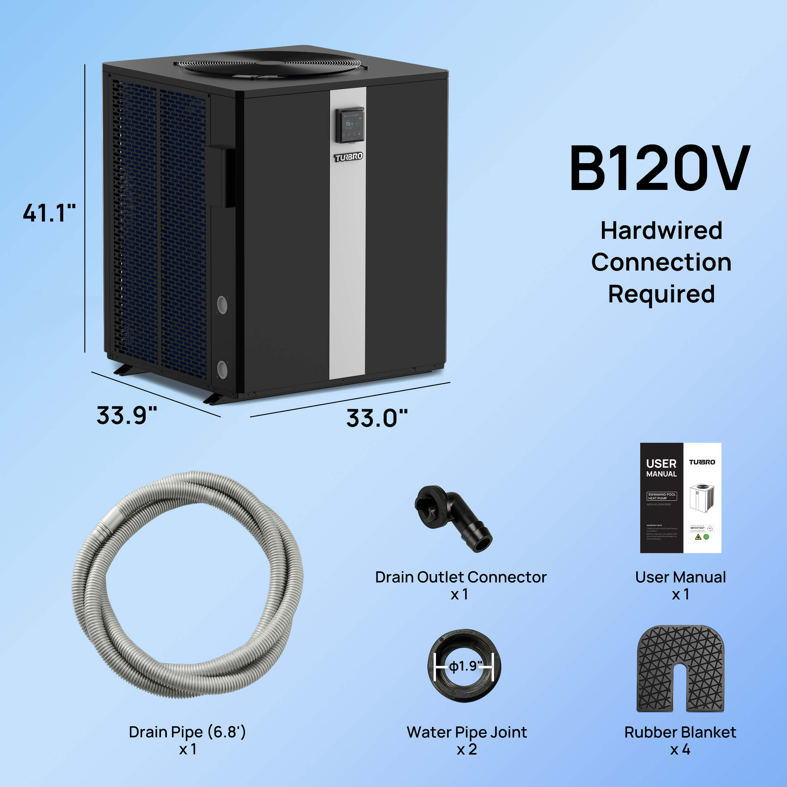 Beluga Inverter Top Discharge Pool Heat Pump, 120K/160K BTU TURBRO
