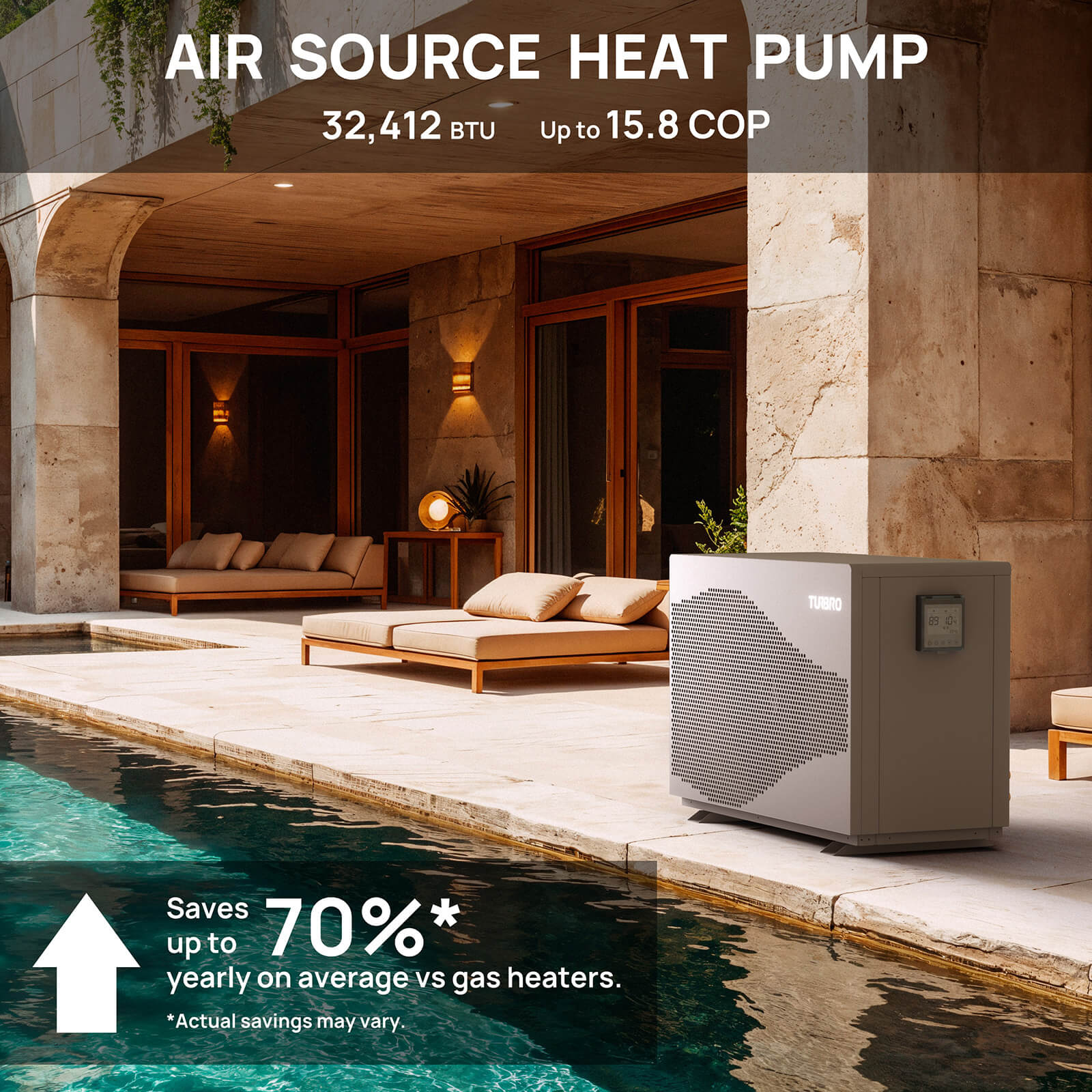 Beluga Inverter Pool Heat Pump, 33K/58K/100K BTU TURBRO