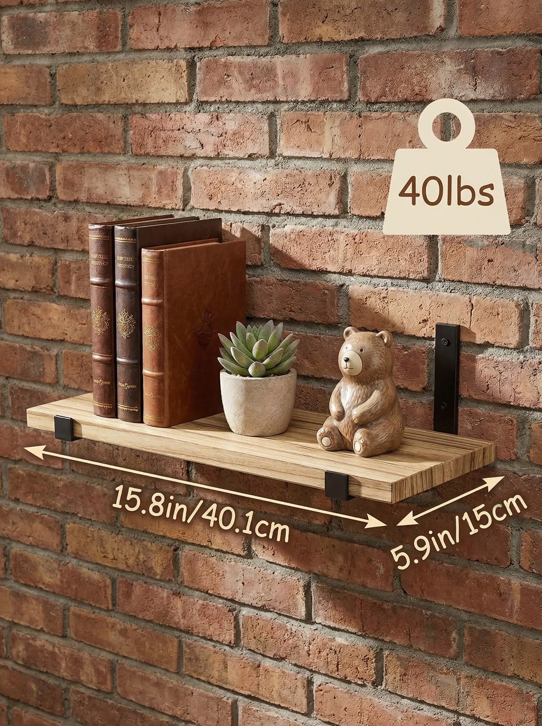 Wood Wall Shelves 15.8” with Metal Brackets – Rustic Floating Shelves | 5/8 Pack 2Dropme