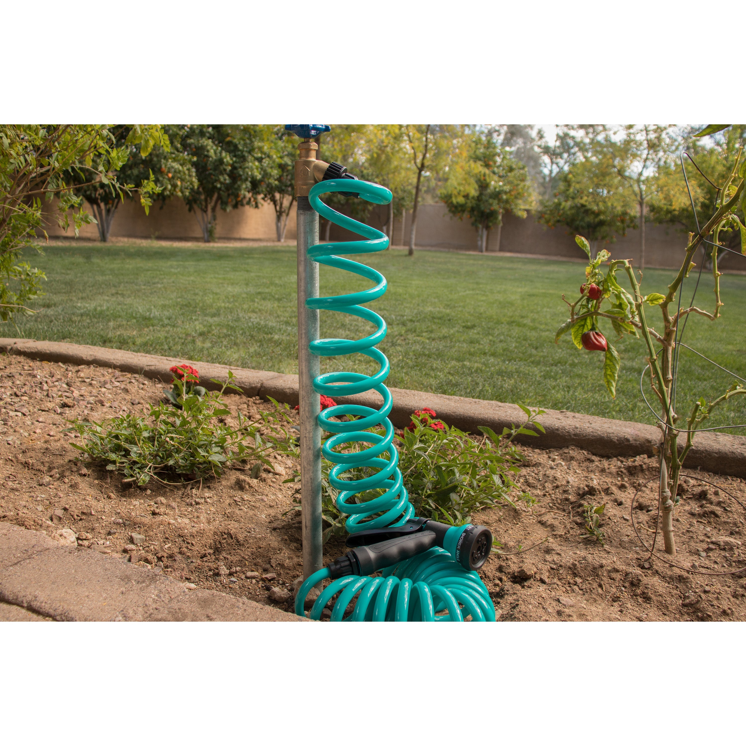 25' Blue Coil Hose w/8-Pattern Plastic Nozzle 26381 Orbit Irrigation
