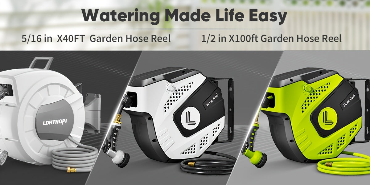 Retractable Garden Hose Reel 40/100/110/130FT Auto Rewind Wall Mounted Hose 2Dropme