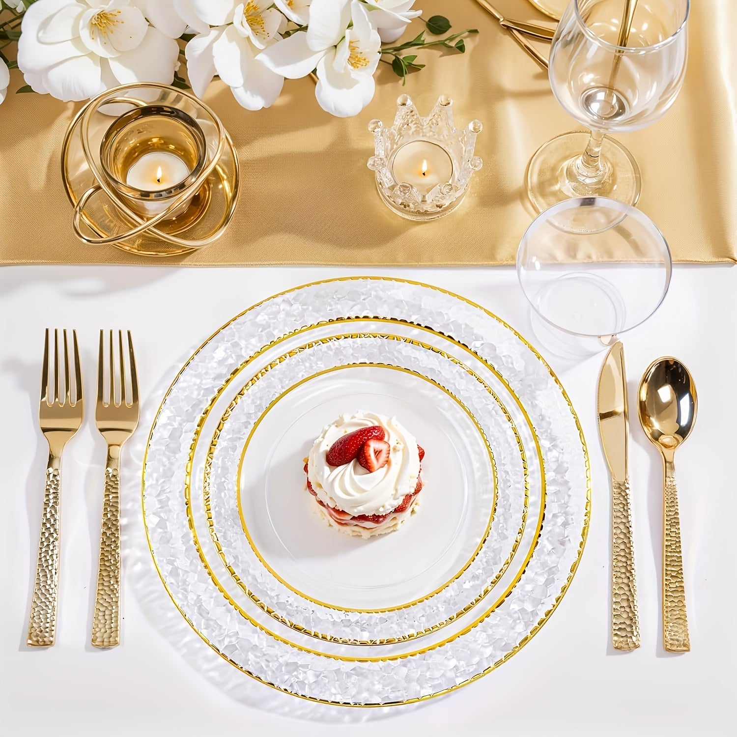 50PCS Clear Plastic Dinnerware Set Reusable Plates Cups Cutlery Wedding Party 2Dropme