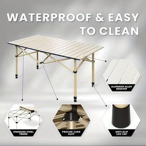 Portable Folding Camping Table for 4-6 People Adjustable Height Picnic BBQ Table 2Dropme