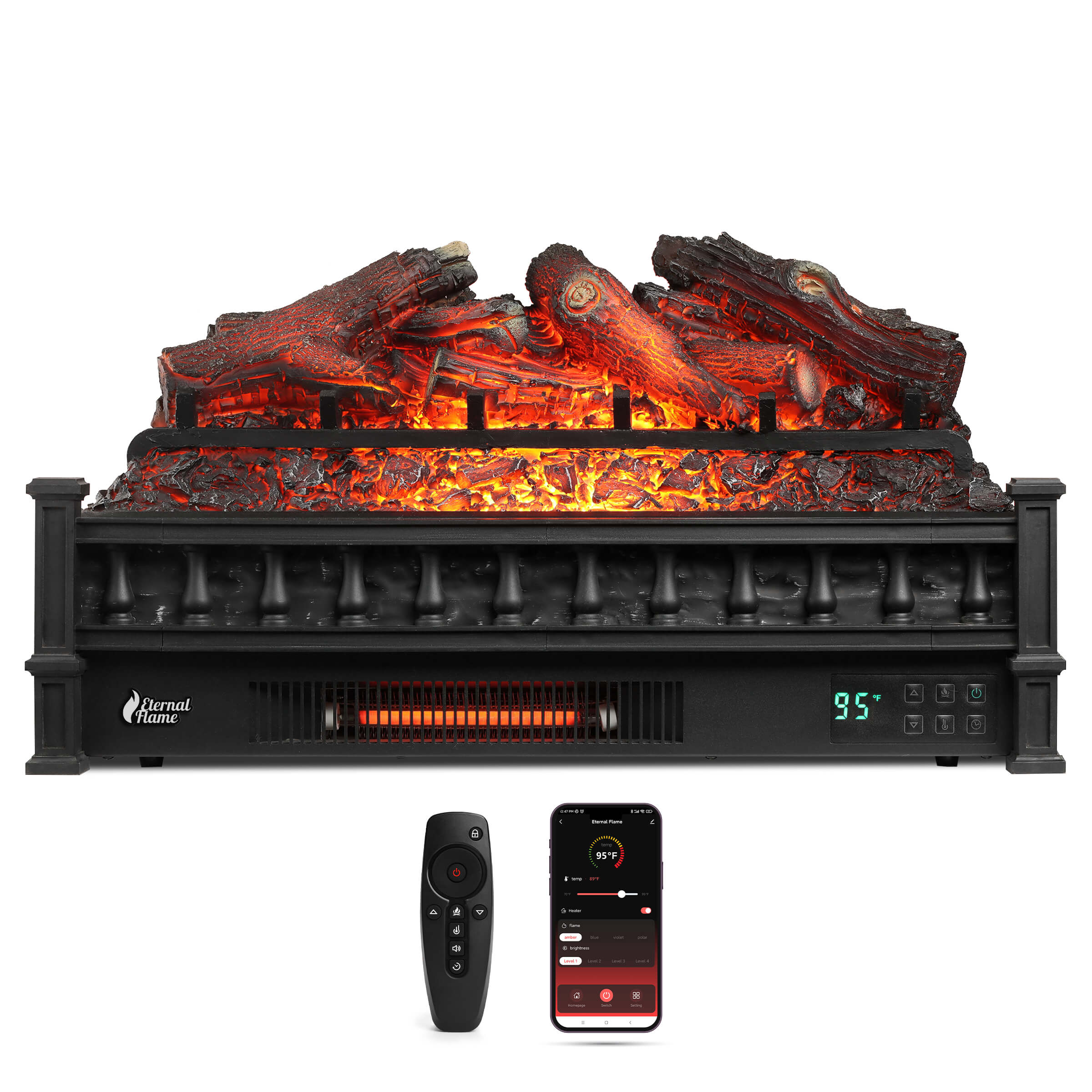 Eternal Flame EF26-LG Smart Electric Fireplace Logs, WiFi Enabled TURBRO