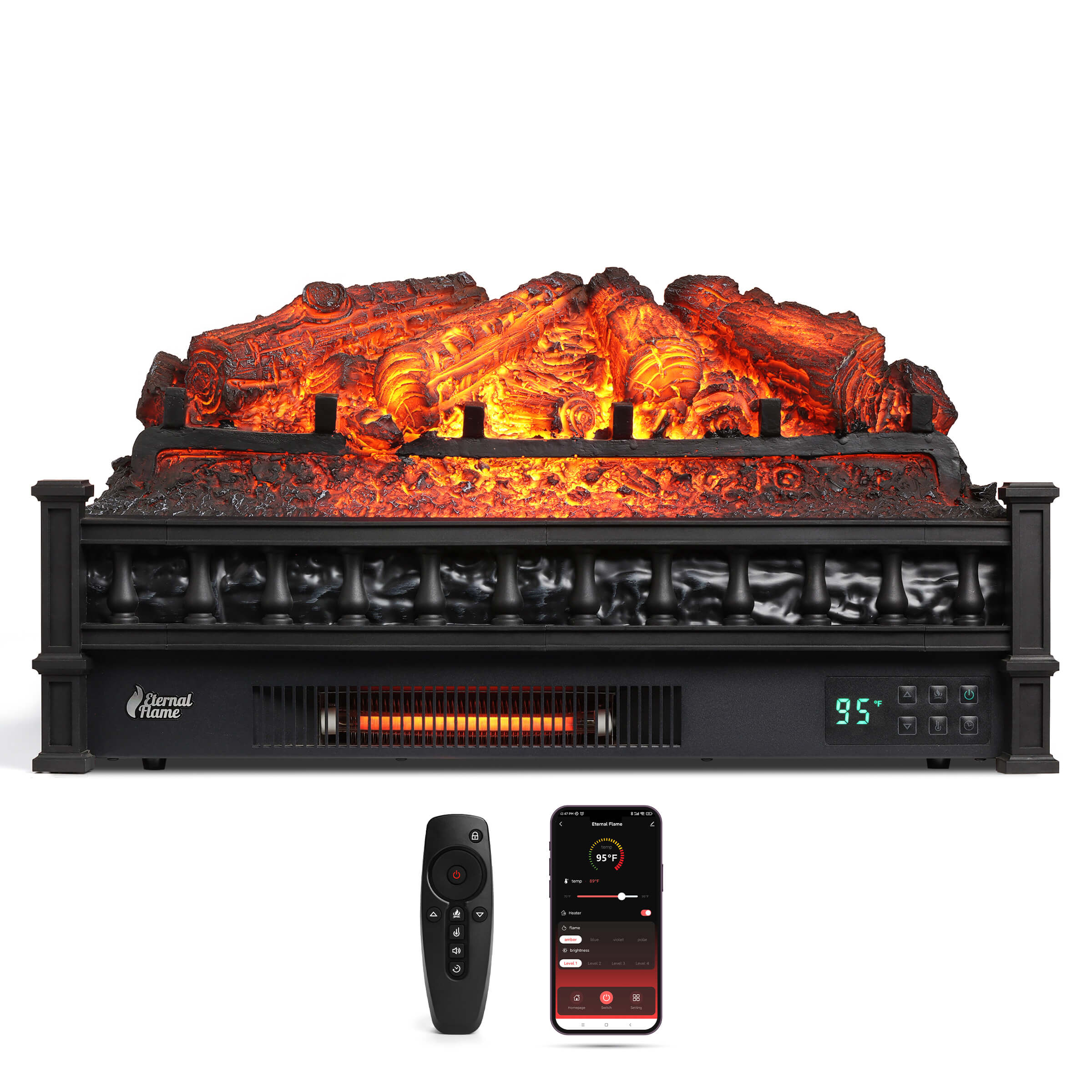 Eternal Flame EF26-PB Smart Electric Fireplace Logs, WiFi Enabled TURBRO