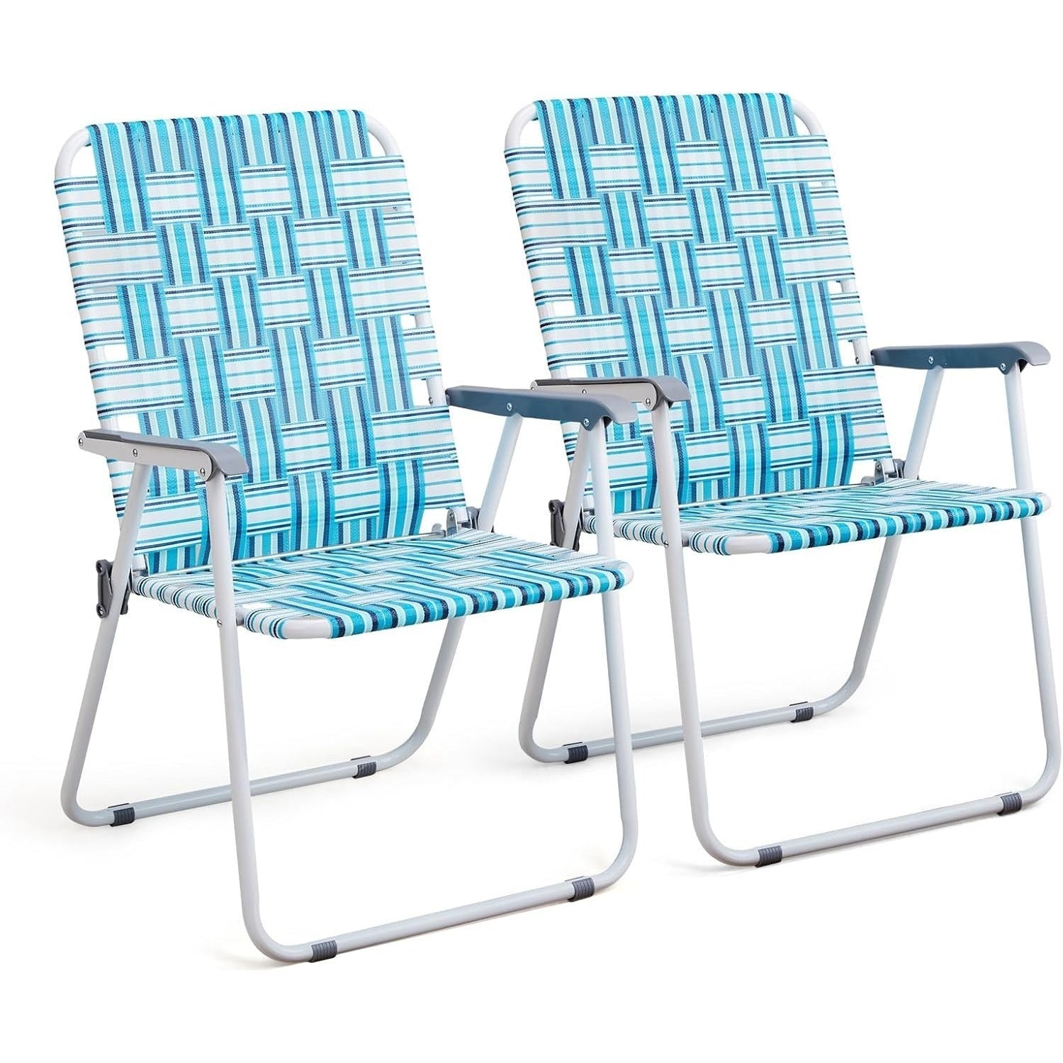 Set of 2 Folding Beach Chairs Portable Webbed Patio Lawn Camping Outdoor Steel Frame 2Dropme