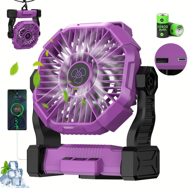 10400mAh 13hrs Rechargeable Automatic Oscillating Camping Fan with LED and Hook 2Dropme