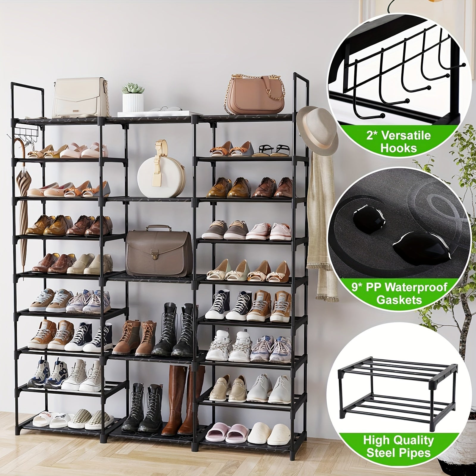 Multi Layers - Shoe Rack Organizer Column Storage Shelf Entryway w/ Hooks 2Dropme