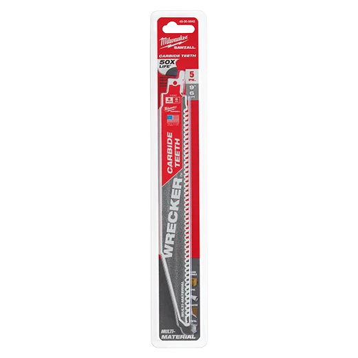 Milwaukee 48-00-5542 9" 6 TPI THE WRECKER™ with Carbide Teeth SAWZALL® Blade 5 PK Way Source