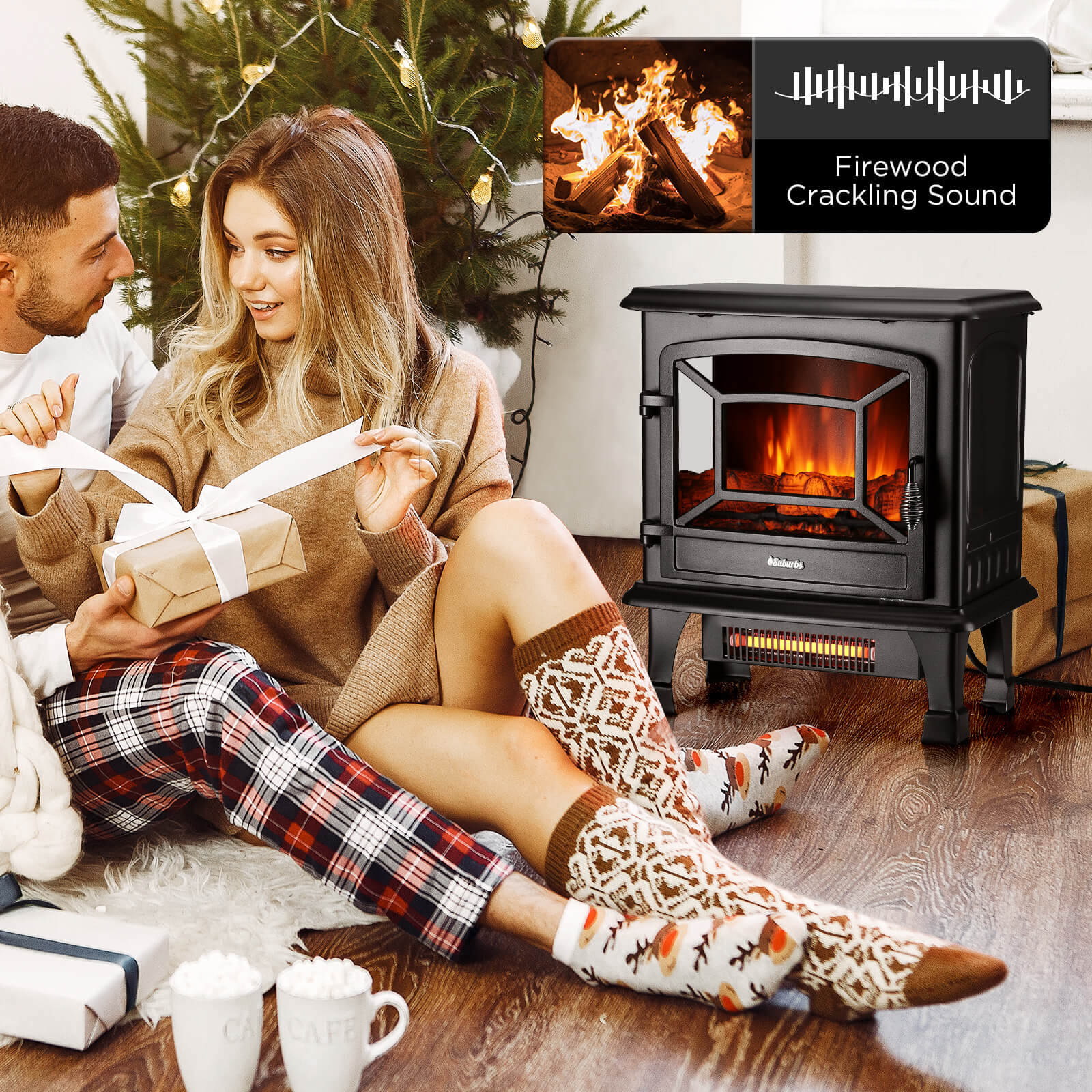 Suburbs TS20-SD Electric Fireplace Stove Heater with Sound TURBRO