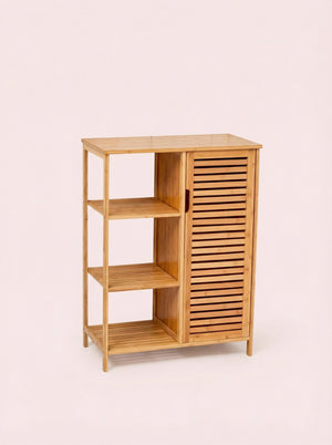 Bamboo 4 Tier Floor Cabinet with Doors, Freestanding Storage 2Dropme