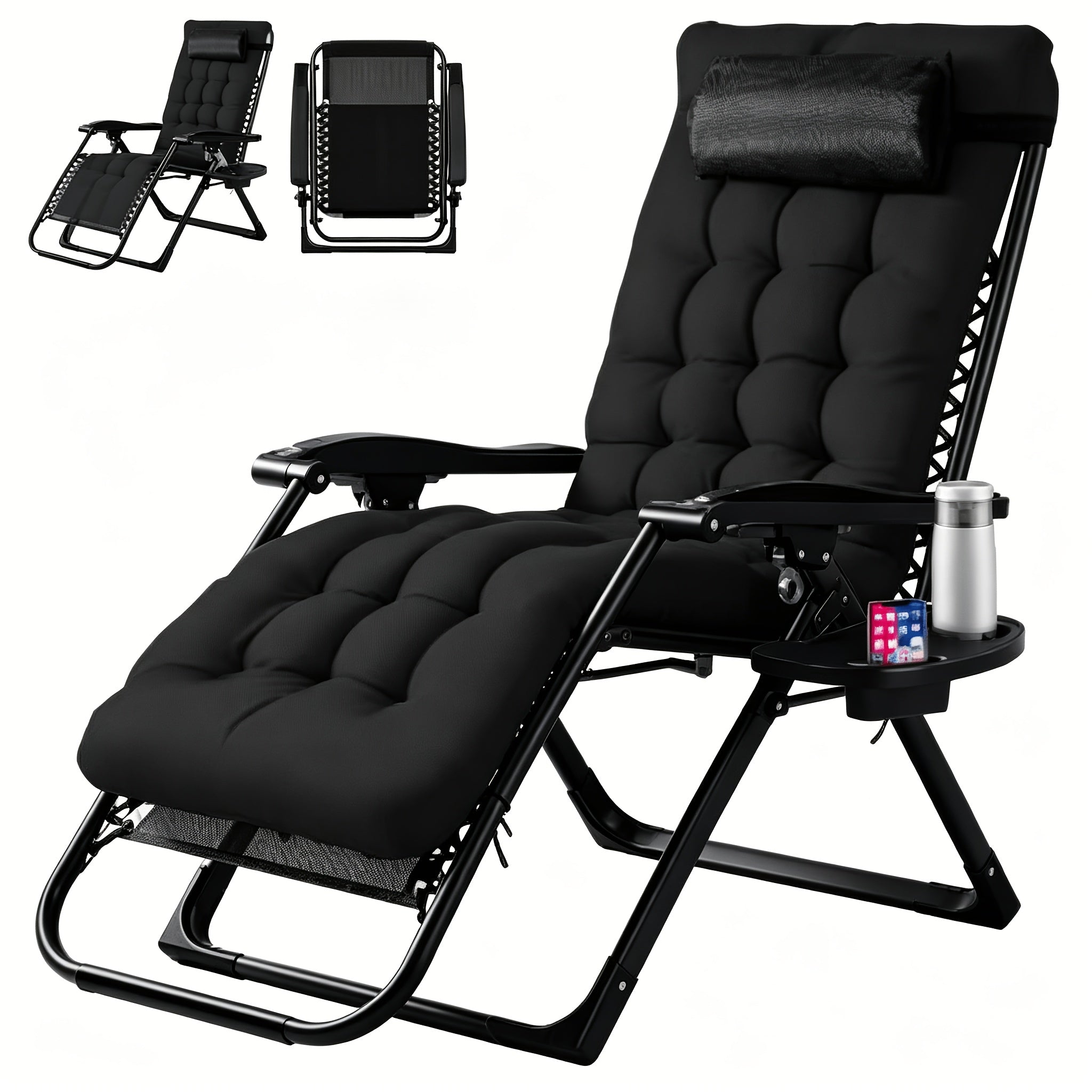 Zero Gravity Recliner Chair Foldable Patio Lounge w/Cup Holder & Cushion 2Dropme
