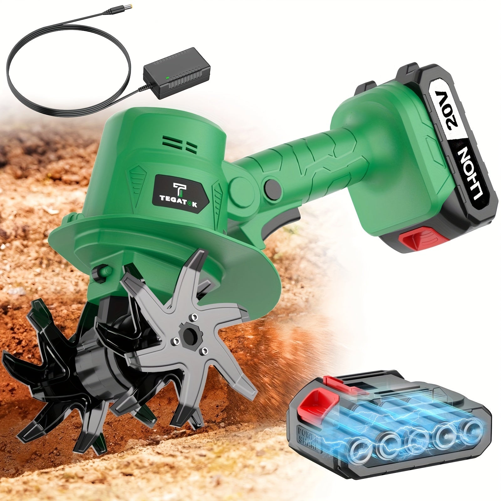 20V Cordless Garden Tiller Cultivator Electric Rototiller w/ Battery Charger 2Dropme