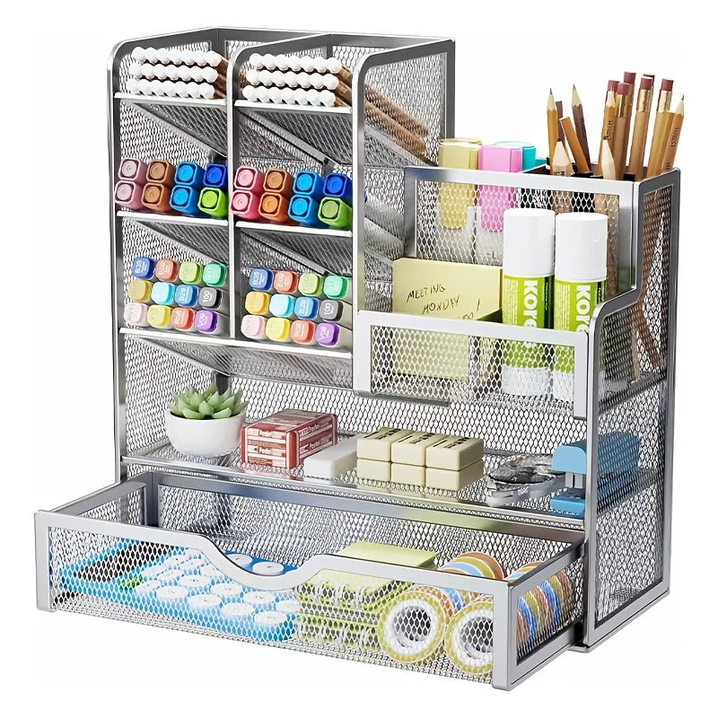 Iron Mesh Desk Organizer Multi-Layer Stationery Storage Box Office School Supplies 2Dropme