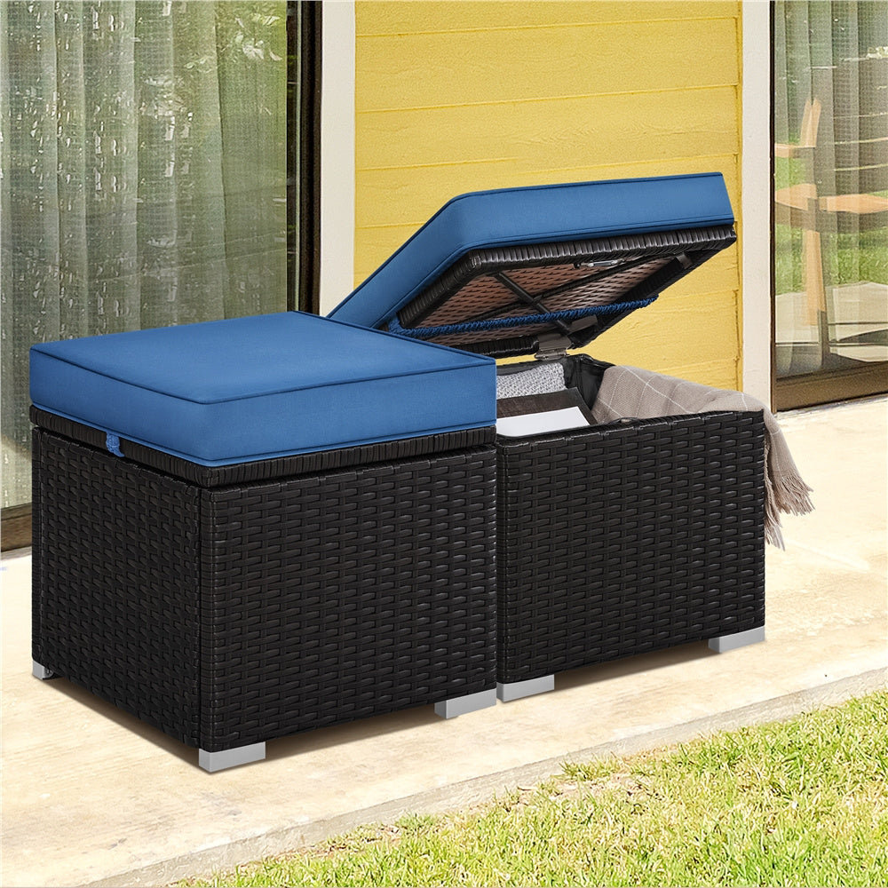Costoffs 2PCS Rattan Storage Ottomans with Cushions – Outdoor Wicker Footstools & Side Tables for Patio, Garden & Balcony 2Dropme