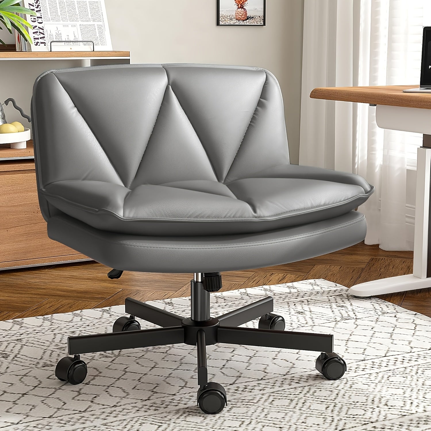 27" Wide Criss Cross Office Chair with Wheels – Adjustable Swivel Armless Vanity Desk Chair with Back Support 2Dropme