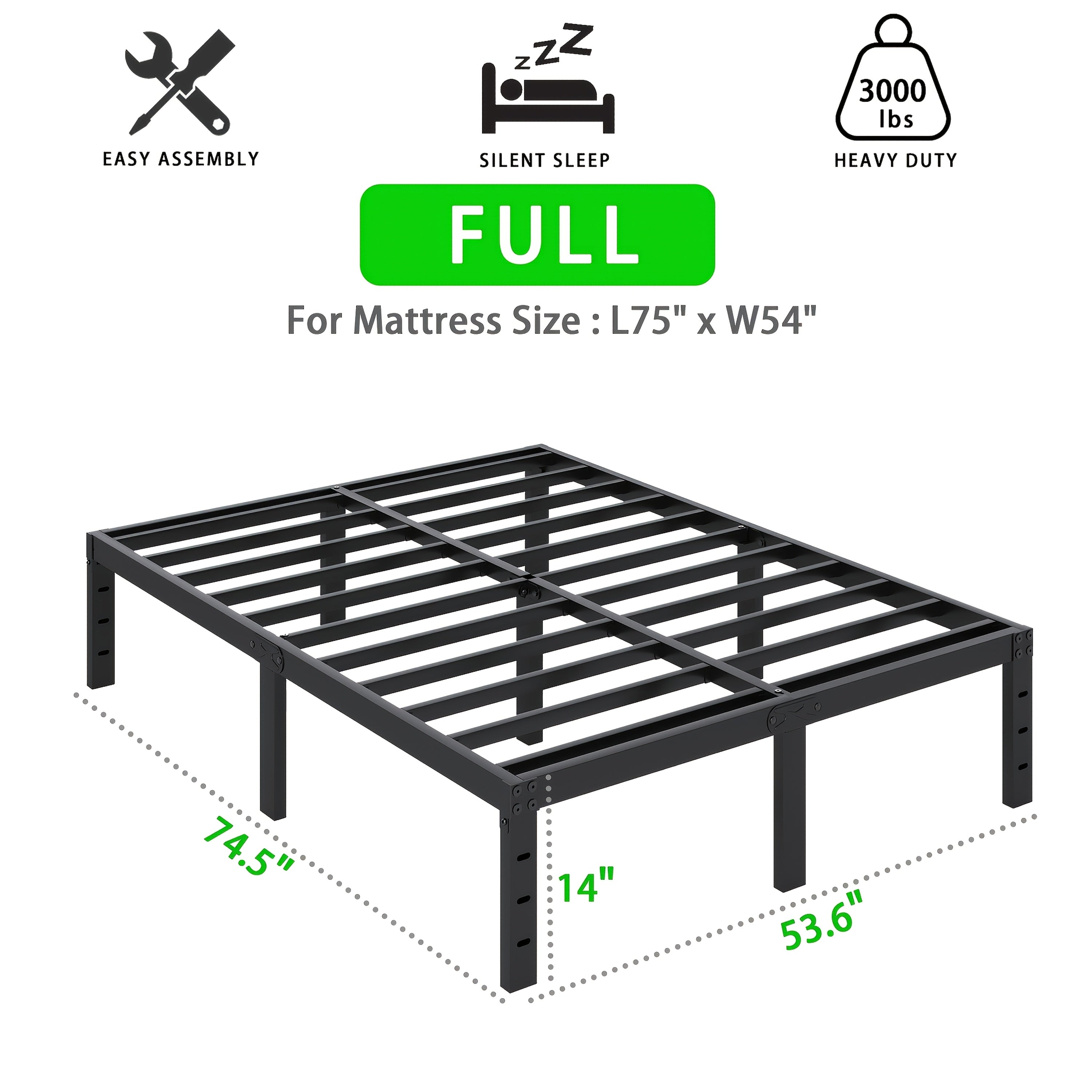 Heavy Duty Metal Bed Frame Platform Mattress Foundation No Box Spring Black 2Dropme