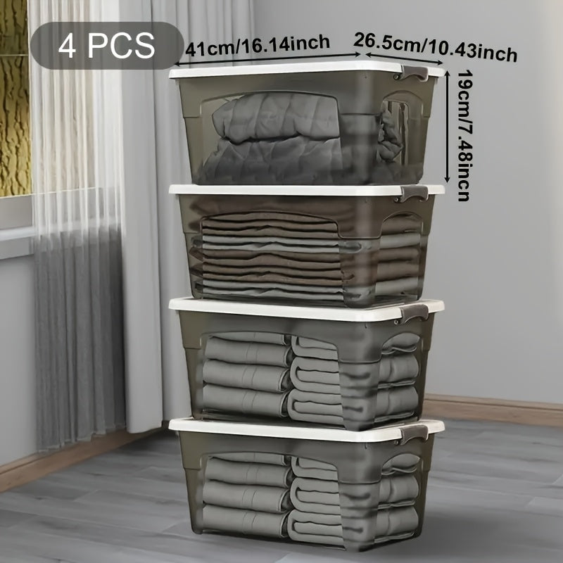 4PCS Stackable Storage Boxes with Lids & Handles Clear Organizer Bins Home Closet 2Dropme