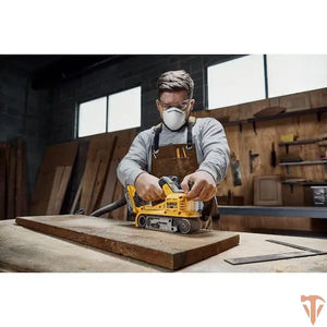DeWalt cordless belt sander DCW220B front angle industrial sanding tool