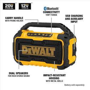 DEWALT jobsite Bluetooth speaker for garage and workshop use