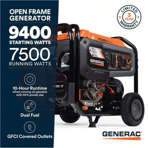 Generac 80112 GP7500E Dual Fuel Generator - 9400W Electric Start