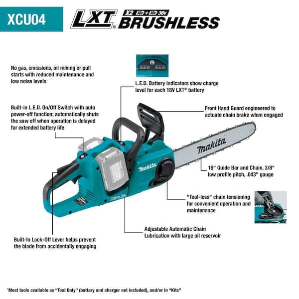 Makita XCU04CM 36V LXT 16 in. Brushless Chain Saw 4.0Ah Kit