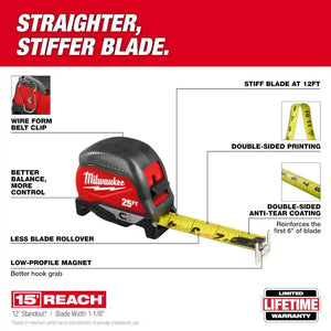 Milwaukee 48-22-1025MG 25 ft Compact Magnetic Tape Measure 2 Pack