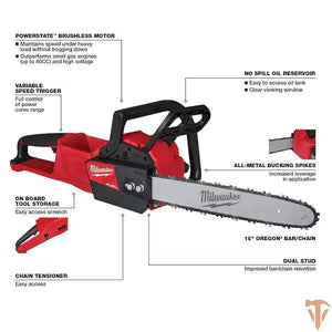 Milwaukee M18 FUEL 16 in. 18V Lithium-Ion Brushless Battery Chainsaw Milwaukee